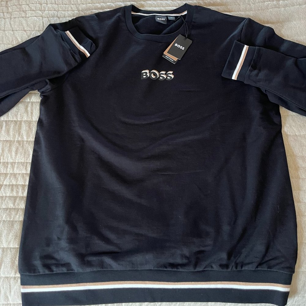 HUGO BOSS COTTON-TERRY SWEATSHIRT WITH LOGO IN SIGNATURE COLORS
